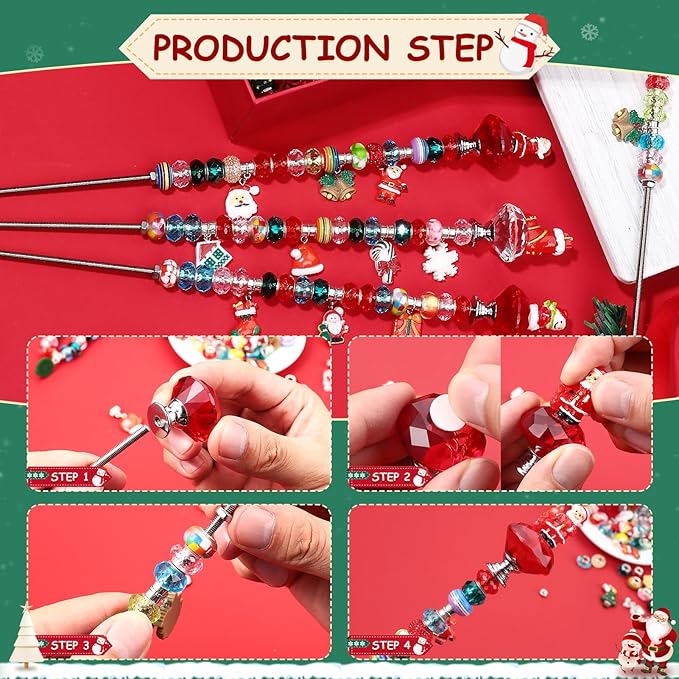 Beaded Garden Stake, DIY Fairy Wand Beaded Decorative Garden Stake Kit with 12IN Threaded Rod Crystal Stopper Top Large Holes Beads Christmas Decoration Pendants Outdoor Fairy Garden kit (110 Pieces)
