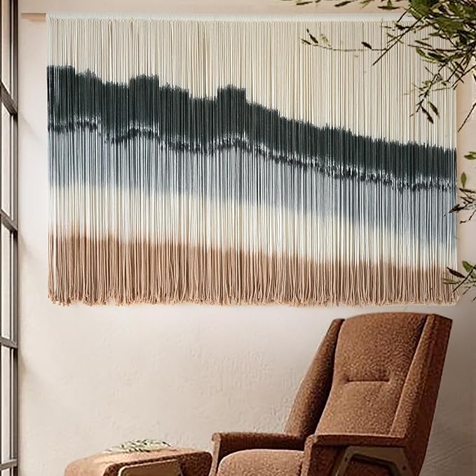 IOWER Large Macrame Wall Hanging Dip Dye Craftsmanship Fiber Yarn Wall Art Boho Wall Decor Home Decor 57''W x 35''L