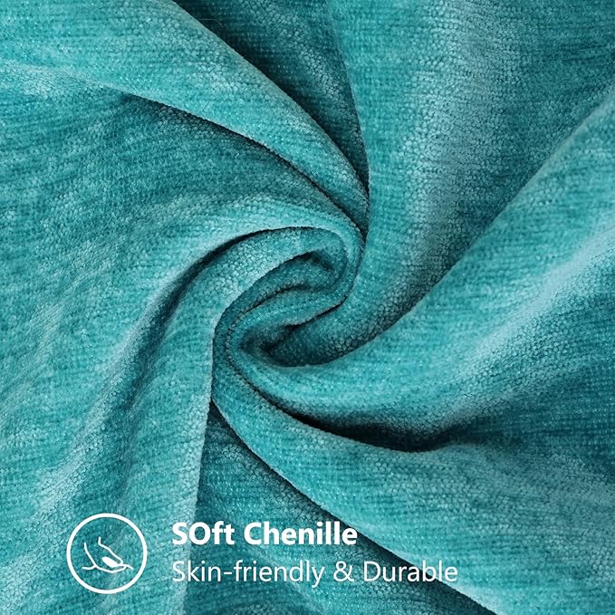 decorUhome Chenille Soft Throw Pillow Covers 16x16 Set of 2, Farmhouse Velvet Neutral Decorative Euro Pillow Covers with Stitched Edge for Couch Sofa Bed Home Decor, Turquoise