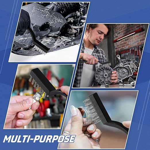 60 Pcs Mini Wire Brush Set Stainless Steel Wire Bristle Scratch Brush Small Metal Brush for Cleaning Curved Handle Masonry Welding for Cleaning Welding Slag and Rust Tool, Black, 6.7 Inches