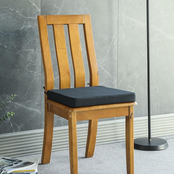 Chair Cushion for Dining Chairs with Ties Set of 2 Non Slip Memory Foam Kitchen Room Chair Pads for Outdoor Patio Furniture 17x16 Inch, Black