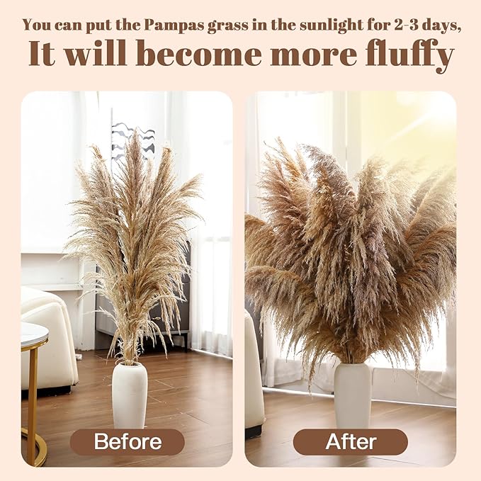 46" inch 11 Stems Natural Pampas Grass Tall Decor,Pompas Grass,Large Borwn Tall Pampas Grass for Floor Vase,Wedding Decorations,Party,Boho Home Decor,and Creating a Boho Ambiance
