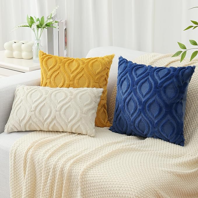 decorUhome Fall Throw Pillow Covers 20x20 Inch Set of 2, Soft Plush Decorative Faux Fur Dark Blue Solid Couch Pillow Covers, Accent Farmhouse Neutral Square Euro Pillow Cases for Sofa Bed Living Room