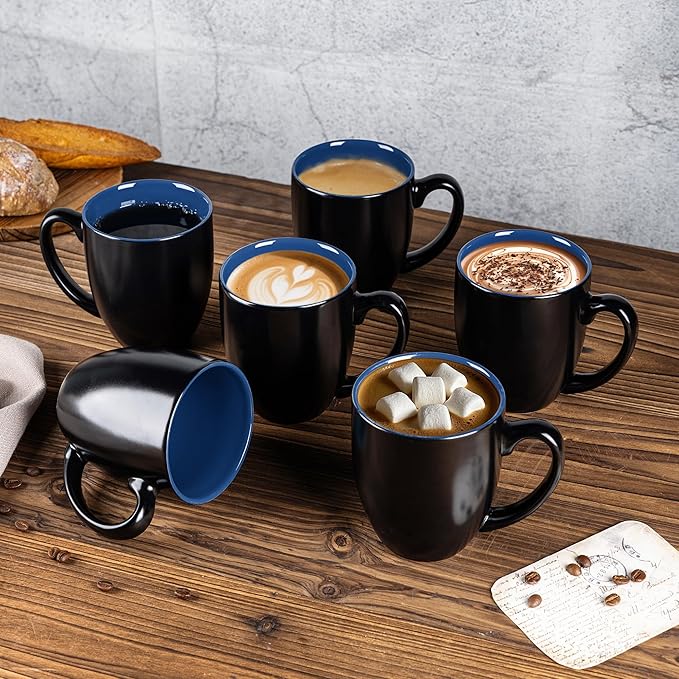GBHOME 16oz Coffee Mugs Set of 6, Large Ceramic Coffee Mugs for Man, Woman, Dad, Mom, Modern Coffee Mugs Set with handle for Tea/Latte/Cappuccino/Milk/Cocoa. Dishwasher&Microwave Safe,Blue