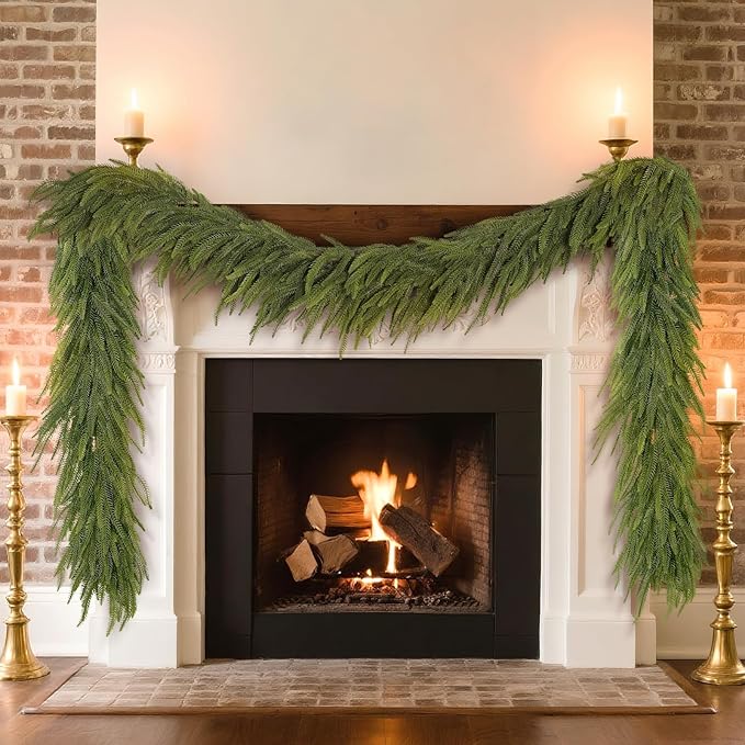 16FT Christmas Norfolk Pine Garland -1PCS, Artificial Pine Needles Garlands Faux Greenery Fake Garland for Holiday Fireplace,Table,Window,Stairs,Mante,Indoor Outdoor Decor