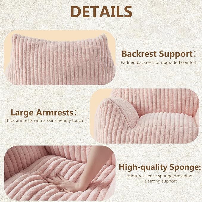 Giant Bean Bag Chairs for Adults Teens, Large Bean Bag Sofa Chairs with Filling Comfy Fuzzy BeanBag Chair with Armrests for Bedroom Living Room Reading