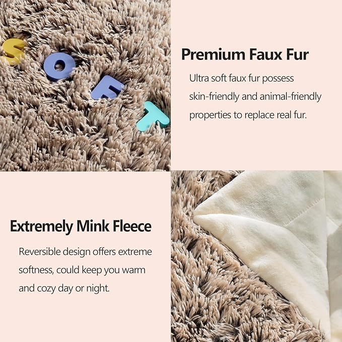 GONAAP Fuzzy Faux Fur Throw Blanket Frosty Brown Super Soft Cozy Plush Fuzzy Shaggy Blanket for Couch Sofa Bed (Frosty Brown, Throw(50"x60"))