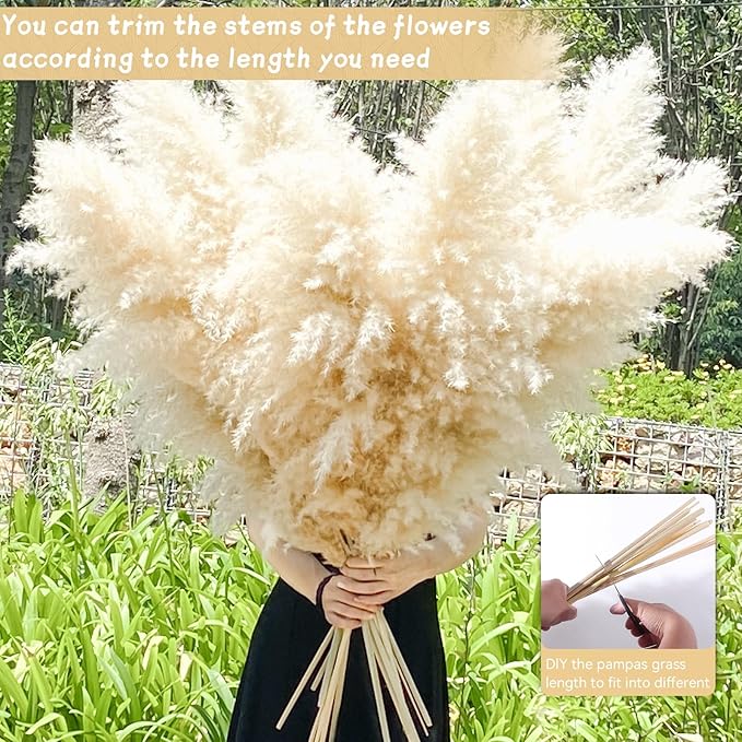 40" 33PCS Dried Pampas Grass Decor Tall,Large Natural Beige pompas Grass Tall Pampas Grass for Floor Vase,Wedding,Party,Farmhouse,Boho Home Decor,and Creating a Bohemian Ambiance