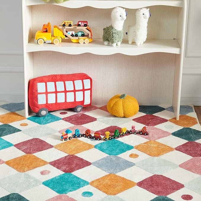 jinchan Runner Rug 2x5 Kids Hallway Washable Rug Indoor Soft Non Slip Modern Diamond Carpet for Nursery Room Bedroom Kitchen Laundry Room Confetti on Cream