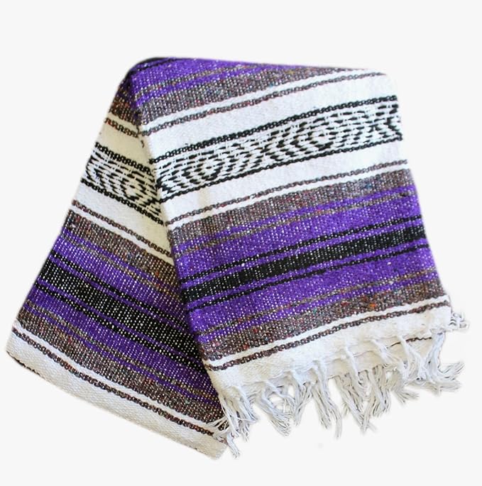 Del Mex Classic Mexican Blanket, Large Authentic Woven Falsa Throw (70"x50"), Artisan Southwest Décor for Beach, Yoga, Outdoors (Purple)