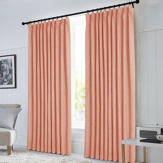 Macochico Extra Wide Full Blackout Linen Curtains for Sliding Door Orange Pinch Pleated Linen Curtains 96 Inches Long for Bedroom Living Room Farmhouse with Tieback 120”Wx96”L 1 Panel