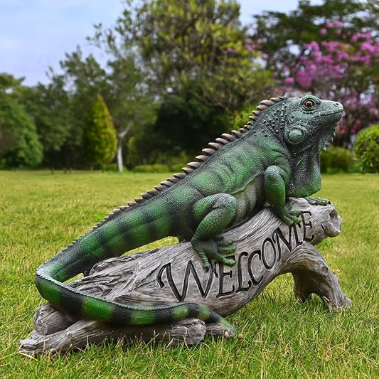 Chameleon Figurine Lizard Garden Decor: Big Iguana Figure Outdoor Statue Resin Yard Decoration Porch Large Sculpture Lawn Outside Flowerbed Accessories Welcome Sign