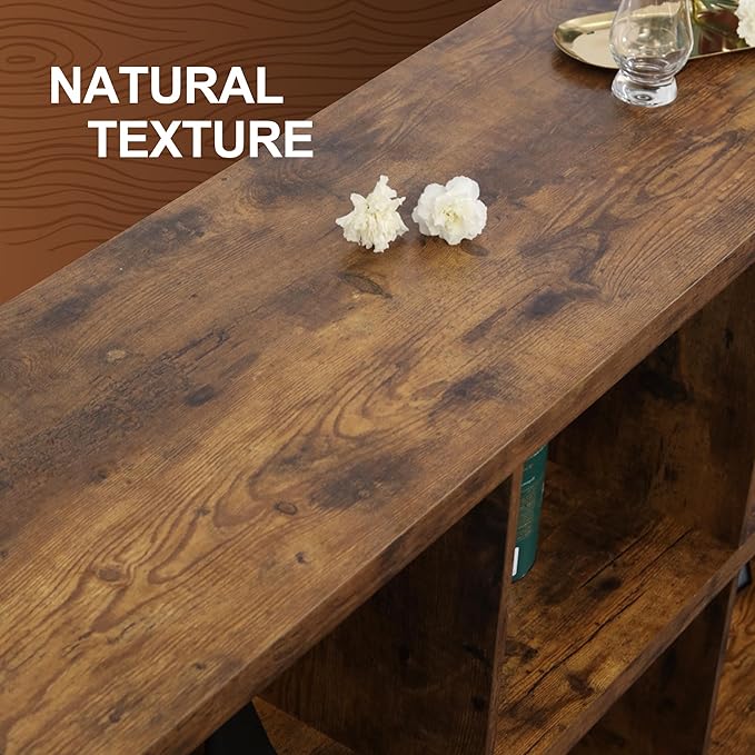 6 Cube Storage Organizer Bookshelf, Industrial Horizontal Bookcase, Accent Cubby Shelf, Media Console Table for Living Room, Home Office, 47.2 Inches, Rustic Brown