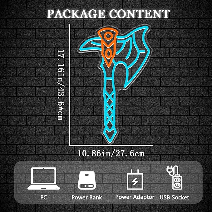 Axe Neon Sign for Wall Decor – USB Powered LED Axe Light with Dimmer, Viking Wall Art Accent for Man Cave, Gaming Room Decor, Gift for Men