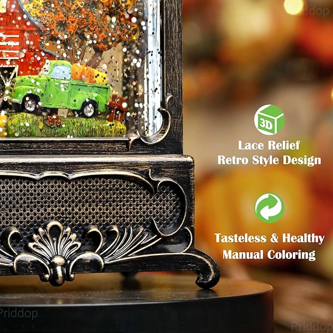 Fall Snow Globe Lantern Fall Decorations for Home Thanksgiving Gifts Autumn Harvest Fall Decor Swirling Glitter Snow Globes Barn Truck Pumpkin Farm