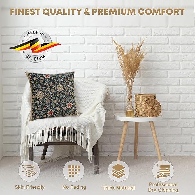 Charlotte Home Furnishings Throw Pillow Covers 16x16 in, Blue Flowers Decorative Couch Pillow Cover, Boho Decor European Tapestry Cushion Cases, Living Room Cozy Home Decor, Jacquard Woven Soft Cotton