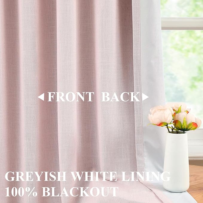Vision Home Soft Pink Pinch Pleated Full Blackout Curtains Linen Blended Room Darkening Curtain Panels 112 inch for Living Room Bedroom Thermal Insulated Pinch Pleat Drapes with Hooks 9FT 40"Wx112"Lx2