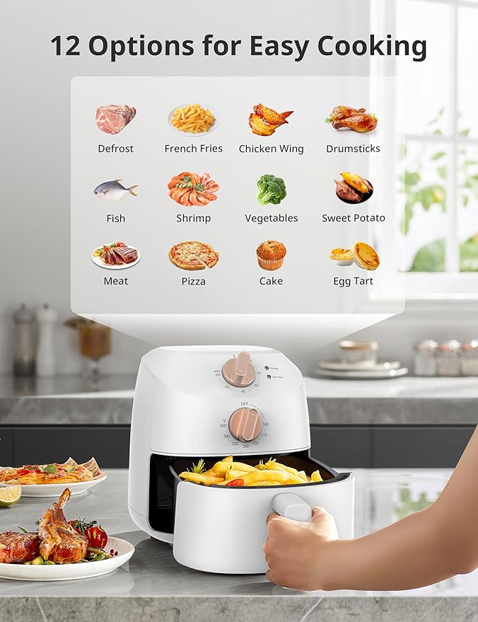 COMFEE' Compact 2.1 Quart Air Fryer with 12 Menu Options, Adjustable Timer & Temperature Control 180-400 degrees F, Dishwasher-Safe Nonstick Fry Basket with Stainless Steel Finish