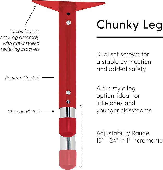 Factory Direct Partners FDP Rectangle Activity School and Classroom Kids Table (36 x 60 inch), Toddler Leg, Adjustable Height 15-24 inches - Gray Top and Red Edge