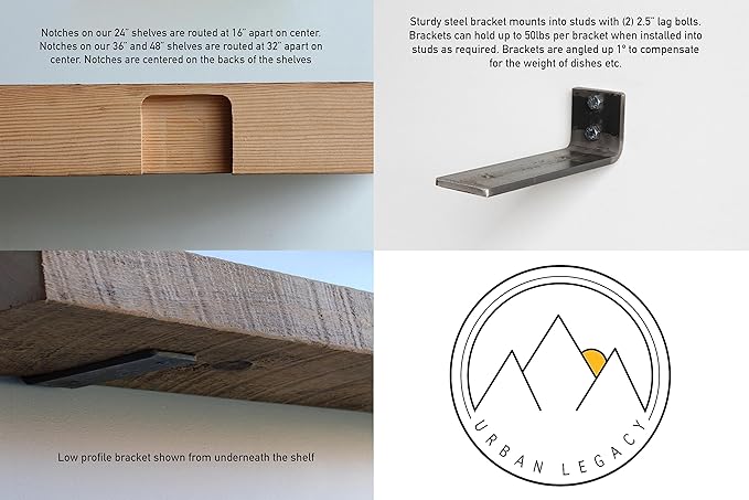 Urban Legacy Deep Floating Shelves | Reclaimed Barn Plank Deep Floating Shelves with Low Profile Brackets | High Weight Capacity (36" x 11" x 2")