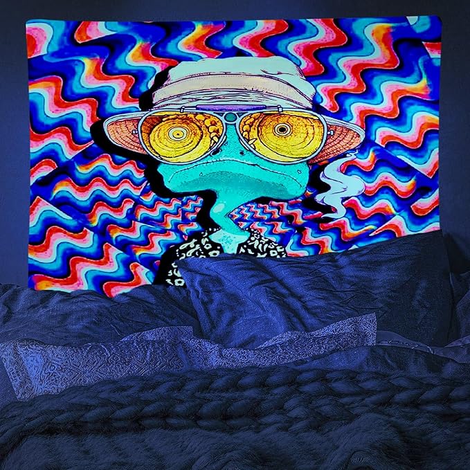 ADDWel Blacklight Frog Tapestry, Hippie Alien Tapestry Glow In The Dark, UV Reactive Black Light Upright Posters Wall Hanging for Bedroom Dorm Living Room Backdrop Decor