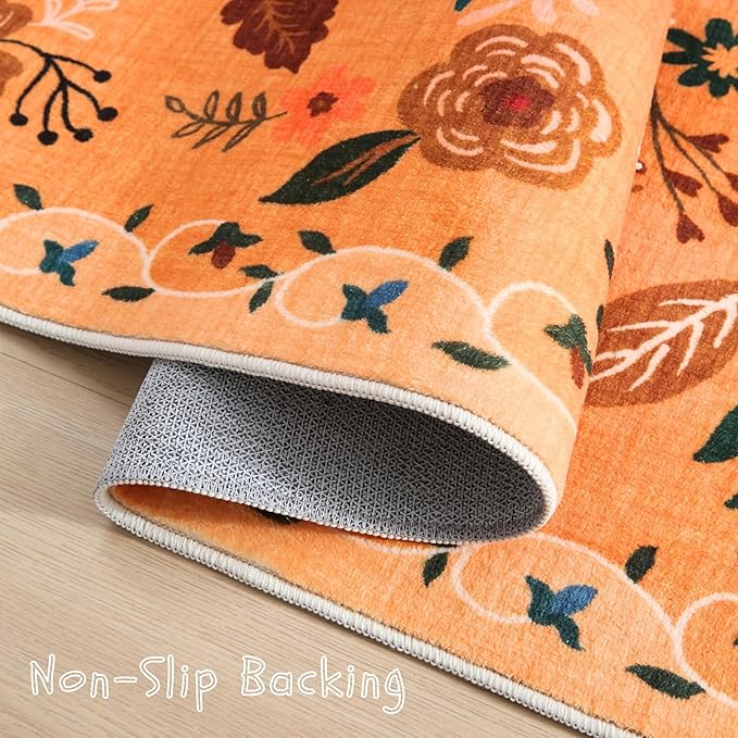 Area Rugs 8x10 Rug for Living Room Clearance Washable Boho Area Rug Non Slip Floral Vintage Low Pile Large Rug for Living Room, Bedroom, Farmhouse, Dining Room, Kids Playroom(Yellow)