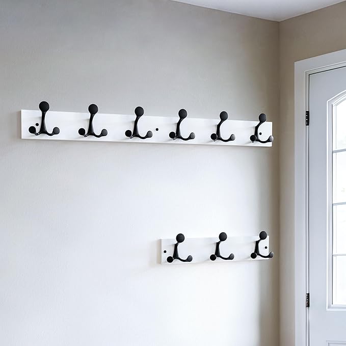 SKOLOO 36-Inch White Wood Coat Rack Wall Mount with 6 Triple Hooks - Ideal for Family Entrances, Classrooms, and Pet Supplies Storage - Perfect Coat Hooks for Wall