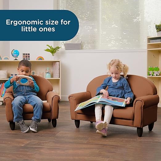 Children's Factory As We Grow Chair and Couch, Flexible Seating for Daycare or Preschool, Kids Reading Couch, Playroom Furniture, Walnut