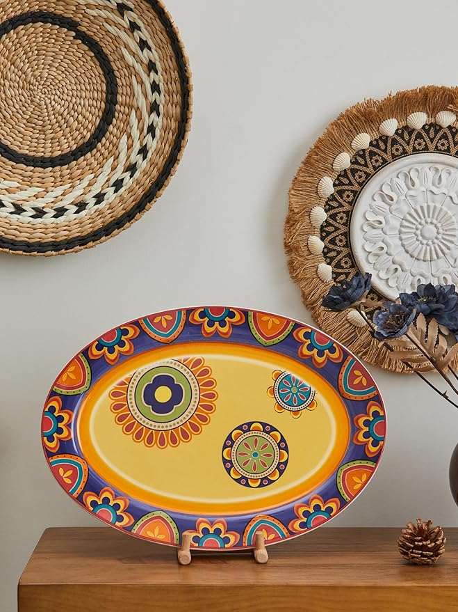 Bico Tunisian Ceramic 16 inch Oval Platter, Microwave & Dishwasher Safe