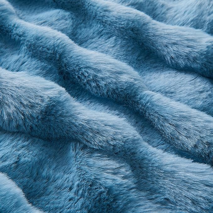 Lotus Karen Faux Fur Throw Blanket Sky Blue - Big Bubble Rabbit Fluff Blanket for Couch Bed Sofa,Softest Fluffy Fuzzy Cozy Blanket,Thick Furry Plush Shaggy Warm Blankets for Women,90x90 Inches