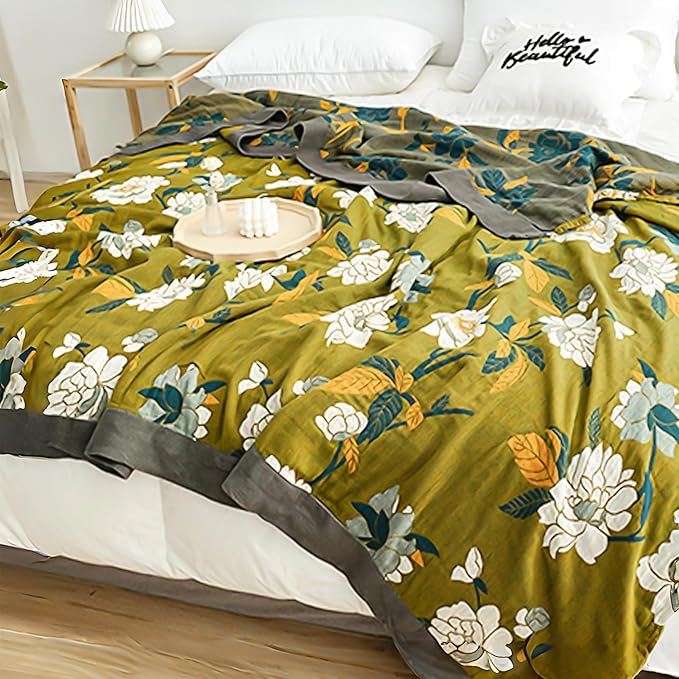 Boho Throw Blanket for Bed - 100% Pure Cotton Ultra Soft Rustic Quilt - Farmhouse Decor Bed Blankets, All Season Rustic Throw for Sofa Couch Chair(91''x 98'', Flower Branch)