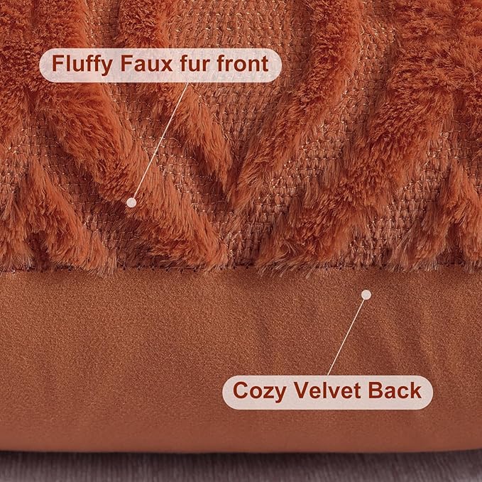 decorUhome Fall Throw Pillow Covers 20x20 Inch Set of 2, Soft Plush Decorative Faux Fur Rust Solid Couch Pillow Covers, Accent Farmhouse Neutral Square Euro Pillow Cases for Sofa Bed Living Room