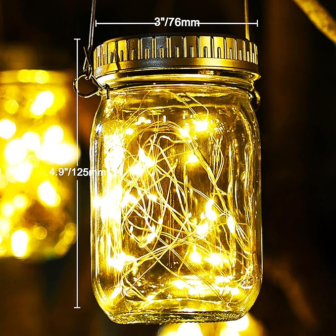Cooo 12 Pack Solar Lanterns Outdoor Waterproof Upgraded Crystal Glass Solar Mason Jar Lights 30 LED 215% Larger SolarPanel, Anti-Rust Lid（Just a Little More,Get Double The Delight-Warm White）