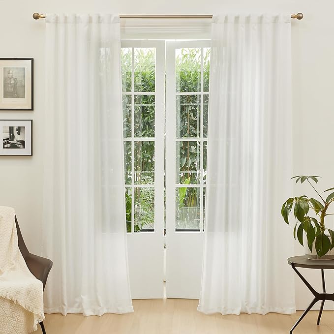 MYSKY HOME 90 Inch Curtains for Sliding Glass Door Windows, Living Room Decoration Cotton Drapes Soft Comfortable Touch Farmhouse Country Patio Treatment Set, 50" Width, Natural, 2 Panels