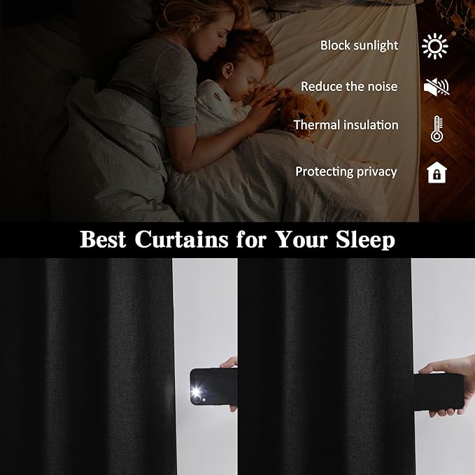 RAIN CITY Full Blackout Curtains 90 Inch Long, Black Out Curtains 2 Panels Set Burg, Back Tab Pocket Track Pleated Look Curtains for Bedroom Living Room Sliding Glass Door-50x90