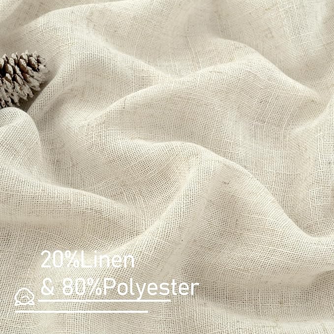LAMIT 30 Inch Cafe Linen Curtains for Small Window, Cream Ivory Semi Sheer Light Filtering Short Curtains Bronze Grommet Neutral Drapes for Bathroom/Basement, 2 Panels, Natural, 34 x 30 Inch