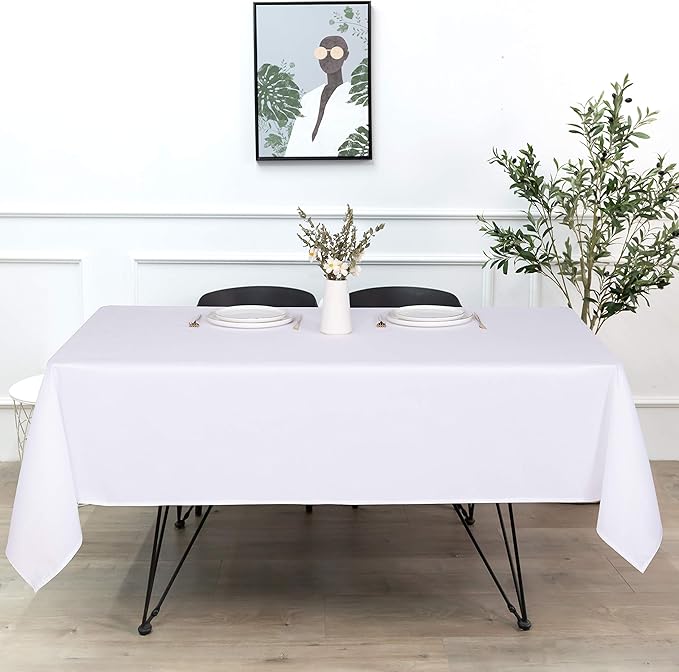 sancua Rectangle Tablecloth - 90 x 156 Inch - Water Resistant Spill Proof Washable Polyester Table Cloth, Decorative Fabric Table Cover for Dining Tables, Buffet Parties and Camping, White