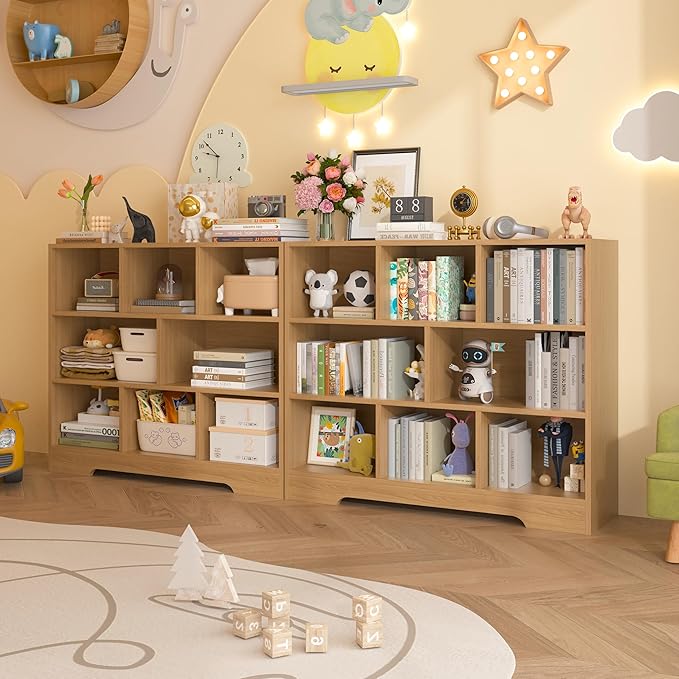 Book Shelf, 8 Cubes Storage Organizer, 3-Tier Open Shelf Wooden Bookcase, Freestanding Log Bookshelf Cube Shelf for Bedroom, Living Room, Home Office