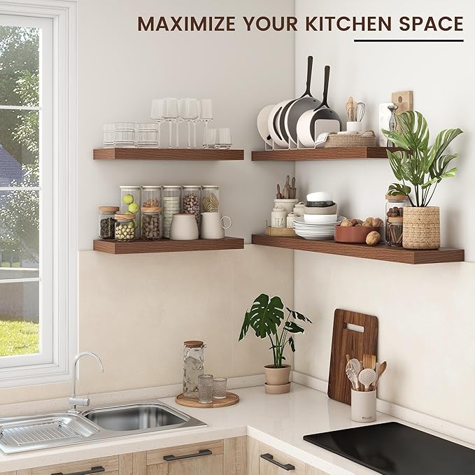 Floating Shelves - 2 Large Wall Mounted Shelves with Invisible Brackets, Long Walnut Wood Floating Wall Shelf for Living Room, Bedroom, Kitchen (36" W x 9" D x 1.5" H)