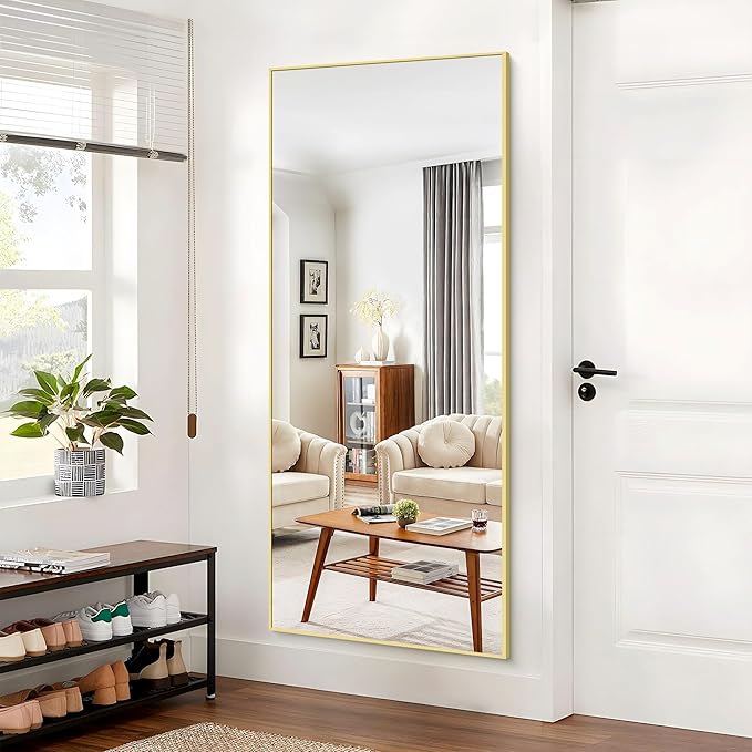 30x72inch Bathroom Mirror, Gold Rectangle Mirror with Thin Metal Frame, Large Rectangular Wall Mirrors for Bathroom, Living Roomm, Hair Salon, Big Farmehouse Mirror Hang Horizontal/Vertical