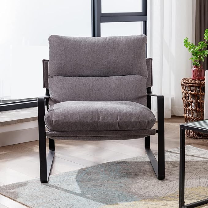 DUOMAY Modern Accent Arm Chair, Comfy Linen Lounge Lazy Chair with Metal Leg, Mid-Century Corner Chair for Living Room Bedroom Office Apartment, Grey