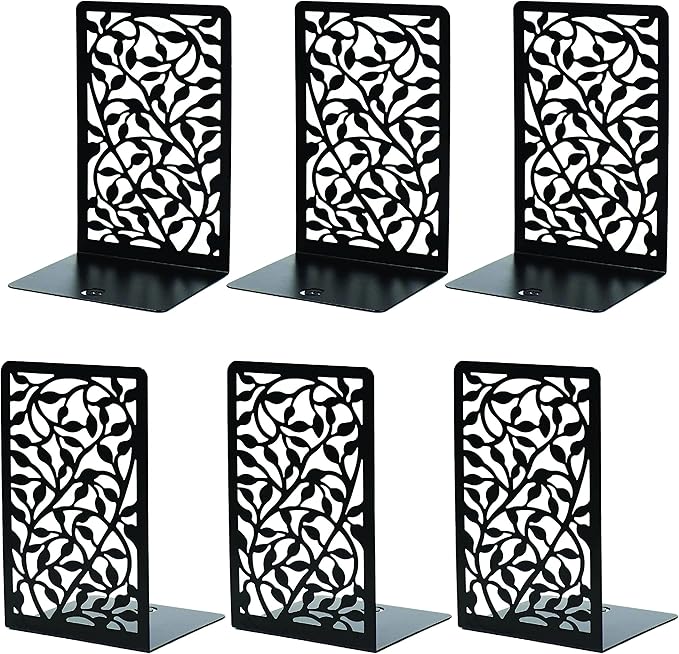 CNK Book Ends Bookends for Decorative Books Holder Bookend Shelves End Hold Heavy Duty Holders Stoppers Metal Stopper Cute Boho Bookshelf Holds Cookbook Office Home Set of 6 Bookends Pair Black