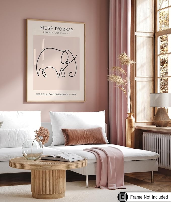 Poster Master Vintage Poster - Retro One Line Elephant Drawing Print - Elephant Art - Minimal Gift for Men, Women, Animal Lover - Abstract Wall Decor for Home, Office, 24x32 Unframed Wall Art