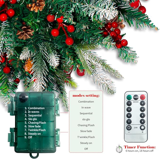 2 Pack Lighted Artificial Christmas Urn Filler, Battery Operated Pre-lit Xmas Pine Trees, Tripod Stake and 60 LED Lights, Holiday Porch Decorations for Porch, Yard, Garden, Flower Beds（Warm White）