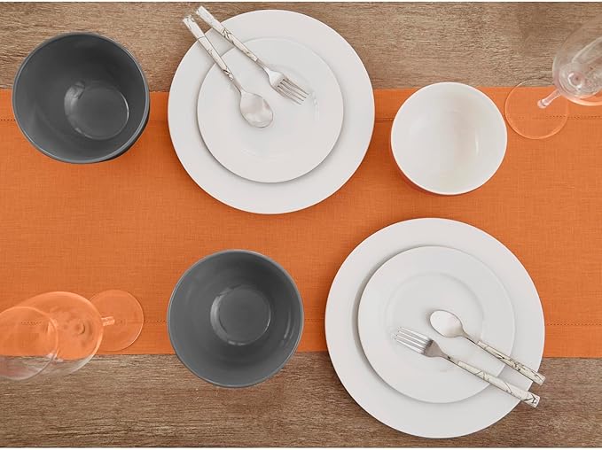 Solino Home Linen Hemstitch Table Runner 108 Inches Long - 100% Pure Linen Pumpkin Table Runner 14 x 108 Inch for Fall, Autumn, Halloween, Thanksgiving - Classic Hemstitch