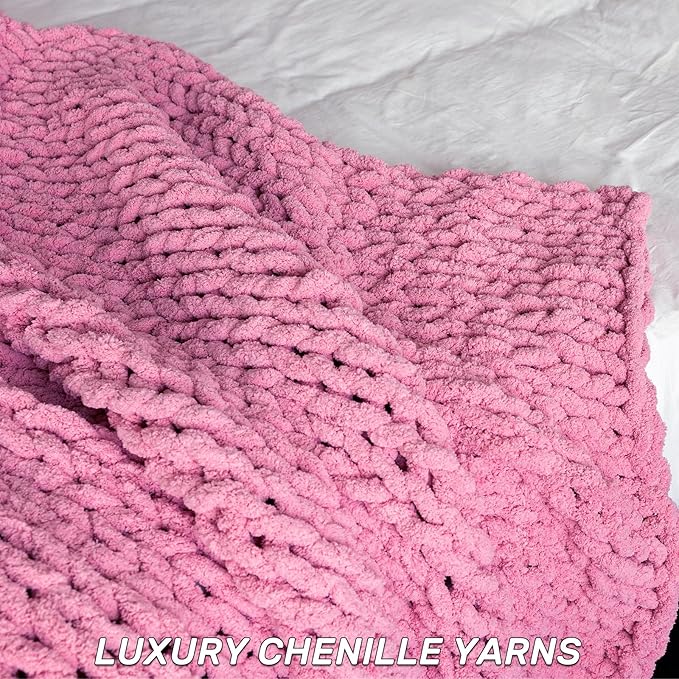 Chunky Knit Blanket - Luxury Soft Cozy 50 * 60 Throw Blanket,100% Woven Blanket Rope Knot Throw Blanket for Couch, Sofa, Home Decor, Gift - Machine Washable（Pink）