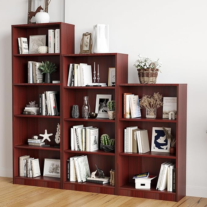 Bookshelf, Open Modern Bookshelf, 3 Shelf Bookcase with Freestanding Display Storage, Wooden Book Shelf for Bedroom, Living Room, Dinning Room, Office,Deep Brown