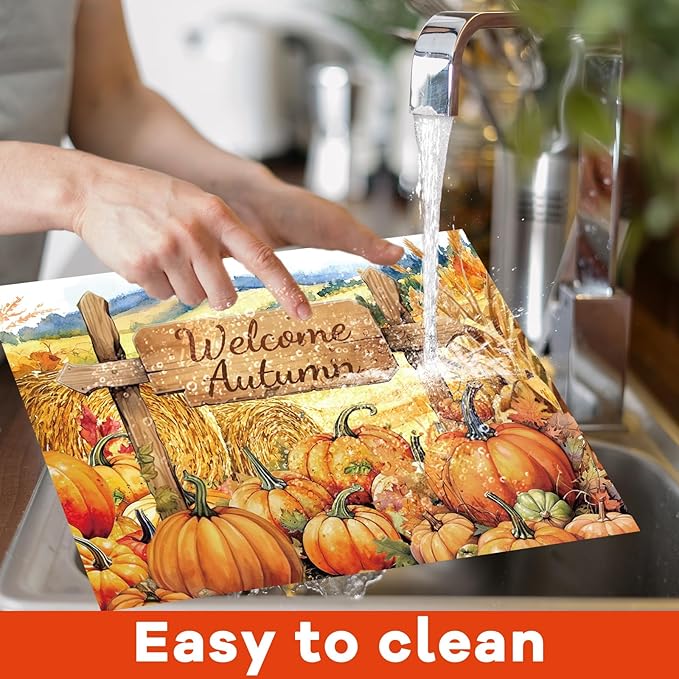 Fall Placemats Set of 6 Thanksgiving Pumpkin Plastic Table Mats Farmhouse Rustic Place Mats Sunflower Dinner Mat Autumn Seasonal Holiday Party Decoration for Indoor Outdoor Party Kitchen Dining