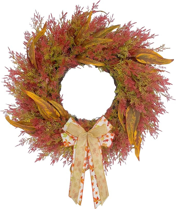 CYANBLOOM Front-Door Cedar Fall Wreaths: 24 Inch Large Wreath with Burlap Bow - Weatherproof Outdoor Porch Decor - Ideal Stress Relief Rustic Greenery for Autumn Holiday (Thanksgiving/Halloween 2025)