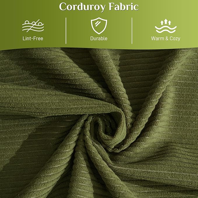 Convertible Sleeper Sofa Bed Set with Pillow, 4-in-1 Corduroy Folding Mattress Boneless Couch with Fixed-Shape Frame, Fold Out Floor Sofa Cama Lounge Couch for Living Room, Olive Green